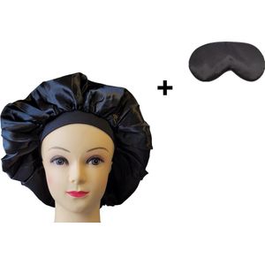 oDaani - Bonnet satijn - Slaapmuts satijn + satijnen slaapmasker set Zwart