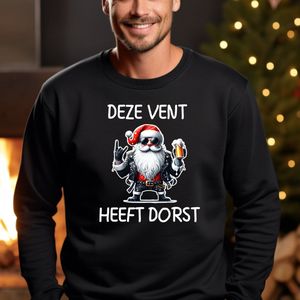 Heren Sweater- Deze vent heeft dorst- Kersttrui- Zwart- maat L- foute kersttrui.