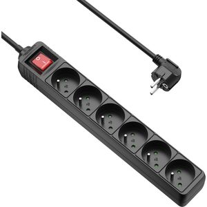 Allteq - 6-voudige Stekkerdoos - Zwart - Kunststof - Met Schakelaar - 3 Meter Kabellengte