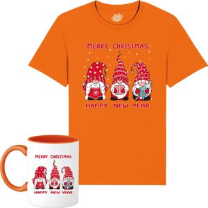 Christmas Gnomies Rood - Foute kersttrui kerstcadeau - Dames / Heren / Unisex Kerst Kleding - Grappige Feestdagen Outfit - - Kinder T-Shirt met mok - Oranje - Maat 12 jaar