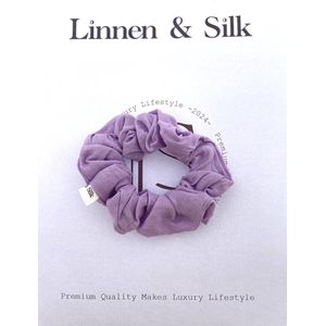 Linnen & Silk 100% Hoogwaardig Vegan Linnen Casual Scrunchie 3.5CM M - Macaron Purple - Paars