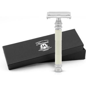Haryali London Butterfly Safety Razor voor mannen en vrouwen - Metallic Double Edge Razor - Smart Grip - Herbruikbaar scheermes - Ivoor - Past op alle DE-mesjes