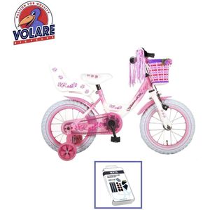 Volare Kinderfiets Rose - 14 inch - Roze/Wit - Inclusief WAYS Bandenplakset