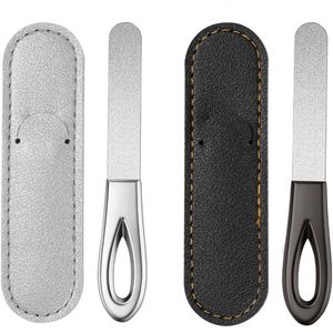 2 stuks - metalen nagelvijl - draagbaar roestvrijstalen nagelvijl - dubbelzijdige nagelvijl met leren hoesjes en antislip handvat - manicure-instrumenten - voor natuurlijke nagels