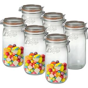 Le Parfait Voorraad/weckpot - 6x - glas - transparant - 22 x 10 cm - 1,5 L