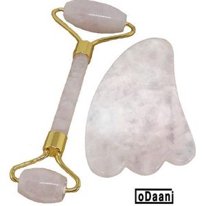 Verbeterde Rose Quartz Roller + Gua Sha - Anti Rimpels - Gezicht Massage - oDaani