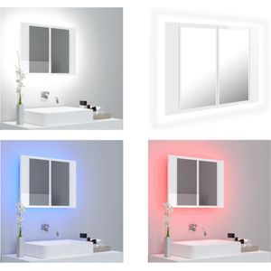 vidaXL Badkamerkast met spiegel en LED 60x12x45 cm acryl hoogglans wit - LED-spiegelkast - LED-spiegelkasten - Kast - Kasten