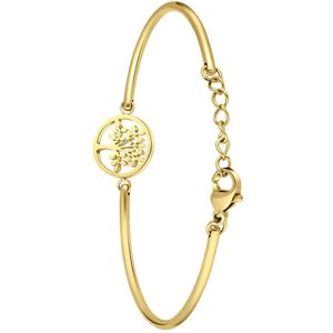 Lucardi Dames Goldplated armband met levensboom - Staal - Armband - Cadeau - 20 cm - Goudkleurig