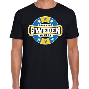 Have fear Sweden is here t-shirt met sterren embleem in de kleuren van de Zweedse vlag - zwart - heren - Zweden supporter / Zweeds elftal fan shirt / EK / WK / kleding XXL