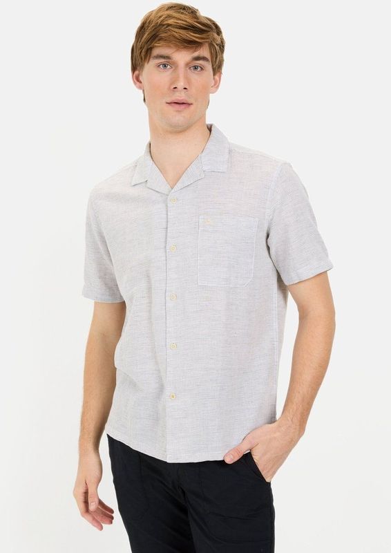 camel active - Korte Mouwen Overhemd - Grijs - Linnen-Katoenmix