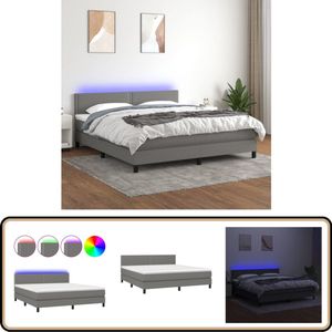 vidaXL Boxspring met LED - Donkergrijs 160x200 cm Boxspring - Donkere Kleuren - Lederlook - Elektrisch Verstelbare Hoofdbord - Led Verlichting