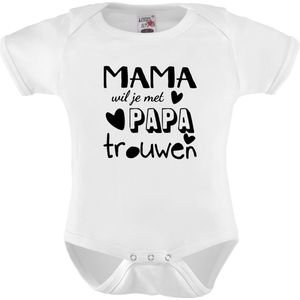 Baby rompertje met tekst | mama wil je met papa trouwen? | korte mouw | maat 56 (0-3) maanden | huwelijk aankondiging | trouwen