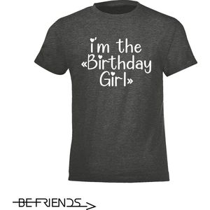 Be Friends T-Shirt - Birthday girl - Kinderen - Grijs - Maat 2 jaar