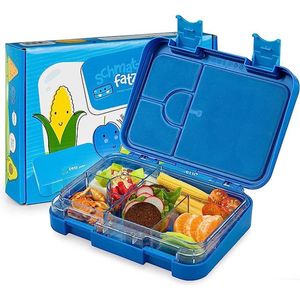 Junior Broodtrommel voor kinderen, met vakken, BPA-vrije lunchbox voor kinderen, bento box voor meisjes en jongens, snackbox, perfect voor school, kleuterschool en uitstapjes (blauwe giraf)