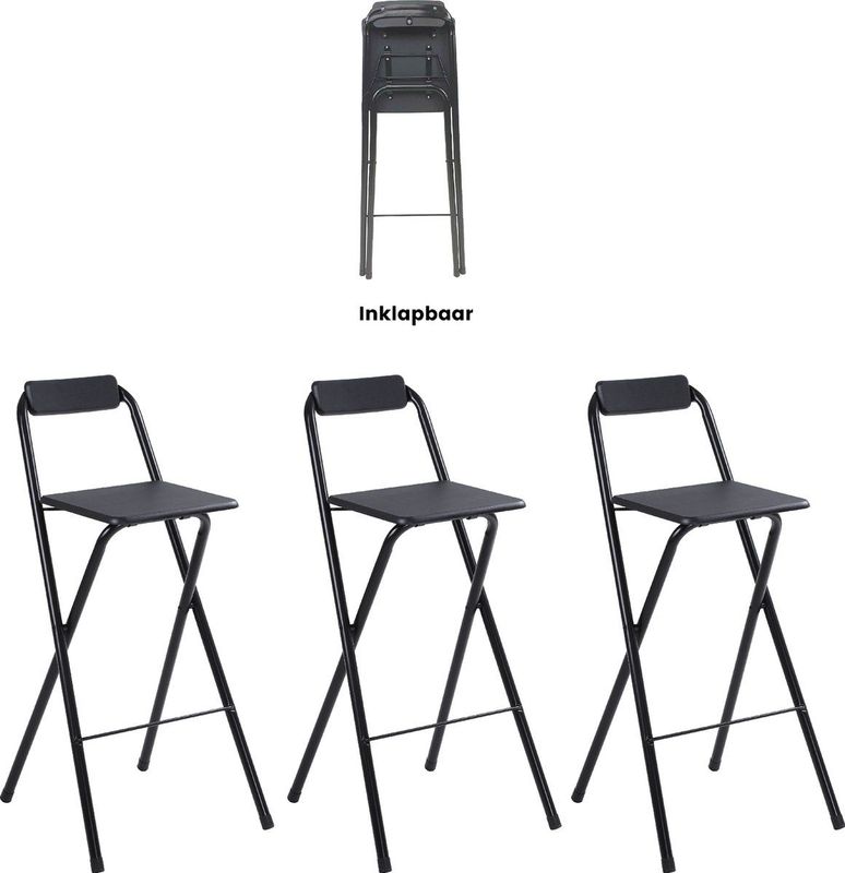 Alora - Inklapbare Barkruk - Set van 3 - Lichtgewicht - Kunststof - Gepoeerd Metaal