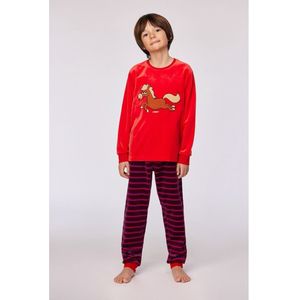 Woody pyjama jongens velours - rood - pony - 252-10-PLC-V/489 - maat 140
