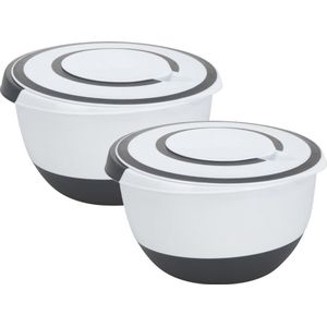 Excellent Houseware Beslagkom/mengkom/roerkom - met deksel - 2x - kunststof - wit/antraciet -