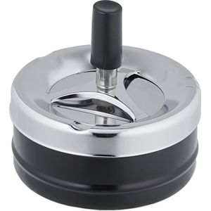 Draaiasbak - Zwart en Zilver - Met Deksel - Ø 9,5 cm - Asbak voor Tuin en Terras