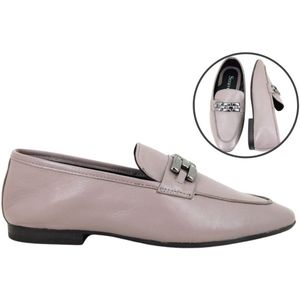 Stravers - Platte Loafers Maat 43 Leer Lila-Taupe Grote Maten Instappers Dames