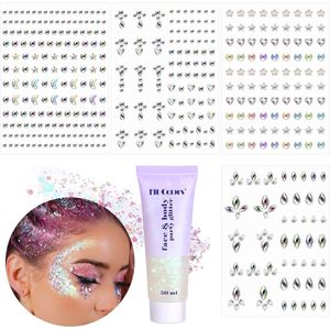 Glitterstenen en Glittergezichtsgel Set - 430 Zelfklevende Steentjes en 50ml Glitter voor Make-up en Decoratie - Ideaal voor Festivals en Feesten