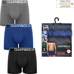 Gianvaglia Heren Onderbroek - Boxershort 3-pack - Blauw Grijs Zwart - Maat XXL