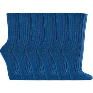 Wollen sokken | Biologisch | Plate naden | Kleur: Blauw | Maat: Diverse maten | 6 paar