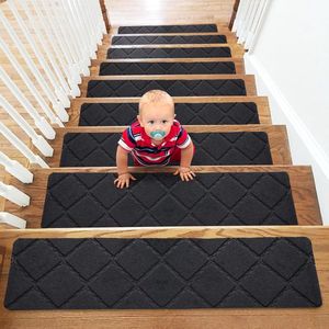 Trapmatten, 15 stuks, antislip trapmatten, traptapijt, zelfklevend, rechthoekig, tapijt voor buiten, binnen, voor kinderen, ouderen en honden, 20 x 65 cm (zwart)