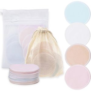 Wasbare Afschminkpads van Bamboe - Herbruikbare Wattenschijfjes met Waszak (12 Stuks)