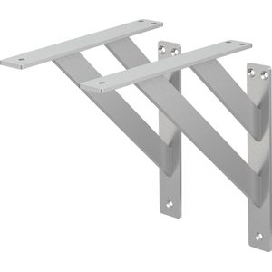 Plankbeugels set van 2 240x240 mm zilver dubbele beugel van aluminium ML design