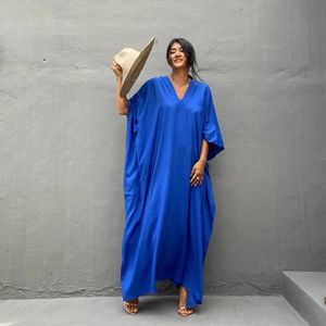 Luxe moederdag cadeautje - Kaftan strandjurk dames - blauw - one size - lang model