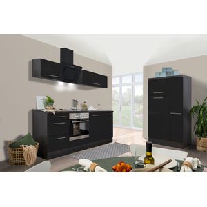 Goedkope keuken 300  cm - complete keuken met apparatuur Amanda  - Eiken grijs/Zwart - soft close - keramische kookplaat  - afzuigkap - oven  - spoelbak