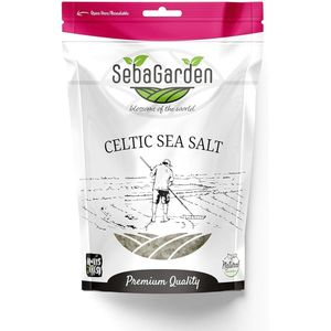 Seba Garden Keltisch zeezout grijs, 1 kg, hersluitbare zak grijs zeezout, met de hand geoogst, bevat meer dan 82 essentiële mineralen, Celtic Sea Salt Grey