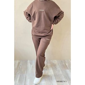 MERRENCI® | Comfortabele Set | 100% Premium 360 GSM Katoen| Bruin oversized trui en wijde broek