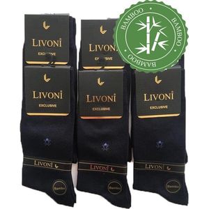 6 paar Livoni Bamboe Sokken Heren - Maat 40–44 - Marineblauw – Naadloze Sokken