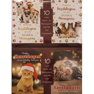 Kerst- en nieuwjaarskaarten - 20 stuks - inclusief enveloppen - thema honden en katten