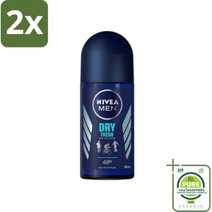 Nivea - Men - Deodorant - Roller - Dry Fresh - 48 Uur Lang Werkend - 50 ml - Voordeelverpakking - 2 stuks - NIVEA MEN deodorant - Antitranspirant