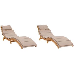 The Living Store Ligstoelen met kussens 2 st massief acaciahout taupe - Ligstoel - Lounge Stoel - Teak Meubels - Buitendecoratie - Tuinset