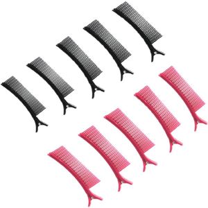 EGoods - Sectie Haarclips: 10 Stuks Kappersclips met Antislip Grip en Kam Haarstyling Accessoires in Zwart en Roze