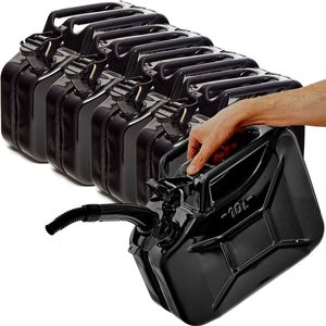 BW® Fuel Canister Metalen Benzineblik - Jerrycan 5x 10 liter met schenktuit - Zwart - TÜV-getest en UN-goedgekeurd - Gemaakt in Europa
