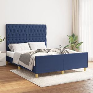 vidaXL Bedframe - Stof - Blauw - 140x190 cm Bed Frame - Boxspring - Tweepersoonsbed - Houten Bed - Blauwdruk - Stapelbed