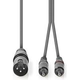 Nedis Gebalanceerde Audiokabel - XLR 3-Pins Male - 2x RCA Male - Vernikkeld - 1.50 m - Rond - PVC - Donkergrijs - Kartonnen Sleeve