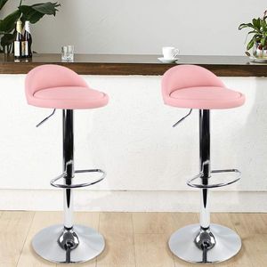 Barkruk met voetensteun in hoogte verstelbaar en draaibaar - Kantoorkruk van PU-leer in Roze - Moderne werkkruk met comfort. pop up stool