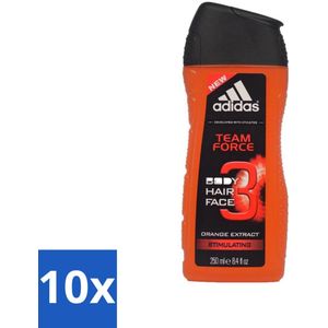 10 x Adidas - 3-in-1 Douchegel - Team Force - Sinaasappel Extract - Stimulating - 250 ml - Adidas Team Force - Duurzaam Douchegel - Gerecycled Douchegel