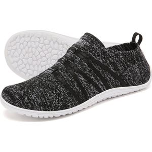Somic Barefoot Schoenen - Instappers - Gymschoenen Zaalschoenen - Sportschoenen Sneaker - Ademend Knit Mesh - Platte Zool - Zwart Gespikkeld - Maat 44