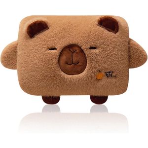 Warmwaterkruik voor kinderen, 1 liter, met hoes, schattige pluche warmwaterkruik dier, afneembaar om te reinigen, explosiebestendig en lekvrij, voor kinderen en volwassenen (horizontaal)