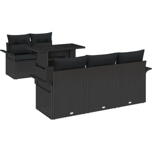vidaXL - 6 - Delige - Tuin - Sofa - Set - met - Kussens - Zwarte - Poly - Rattan