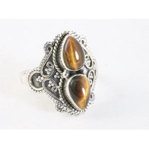 Bewerkte zilveren ring met tijgeroog - maat 19.5