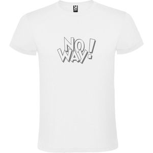 Wit t-shirt tekst met 'NO WAY'  print Zilver size L