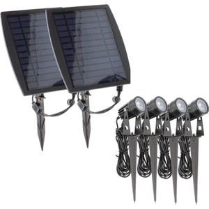 Proventa Longlife Solar LED Tuinspots inclusief zonnepanelen - 4 x LED prikspot + 2 x zonnepaneel