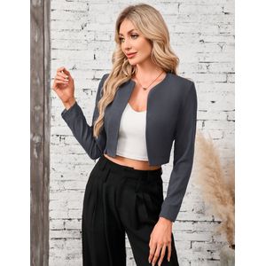 Bolero Dames Feestelijke Korte Blazer Lange Mouwen Elegante Bolero Jas voor Kantoorwerk Donkergrijs S